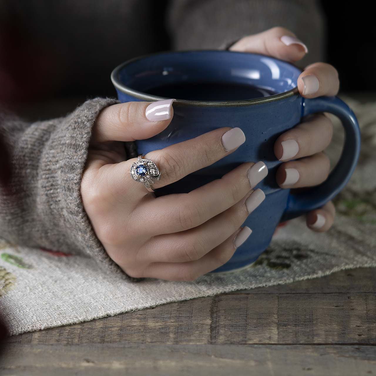 14K White Gold Antique Tanzanite and Diamond Ring - FR-WG-00031 - Image 4