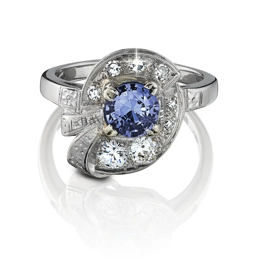 14K White Gold Antique Tanzanite and Diamond Ring - FR-WG-00031