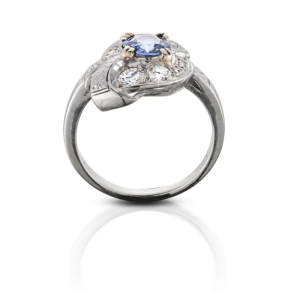 14K White Gold Antique Tanzanite and Diamond Ring - FR-WG-00031 - Image 2